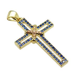 copper christian Cross pendant pave zircon, gold plated, approx 19-30mm