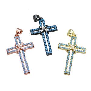 copper christian Cross pendant pave turq zircon, mixed, approx 19-30mm