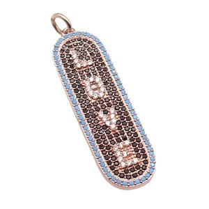 copper LOVE pendant paved zircon, rose gold, approx 12-40mm