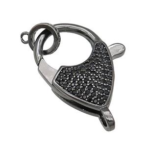 copper Lobster Clasp pave zircon, black plated, approx 20-30mm