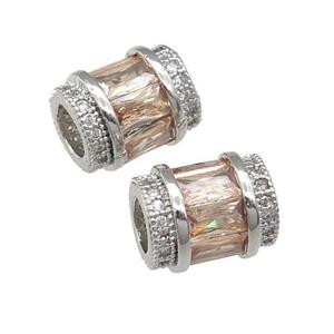 copper tube beads pave champagne zircon, platinum plated, approx 9-12mm, 5mm hole