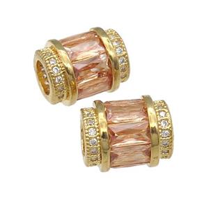 copper tube beads pave champagne zircon, gold plated, approx 9-12mm, 5mm hole