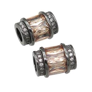 copper tube beads pave champagne zircon, black plated, approx 9-12mm, 5mm hole