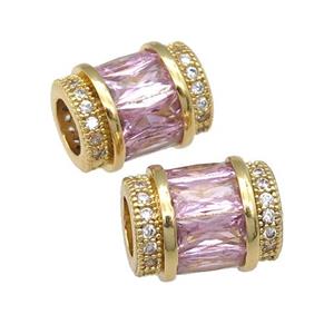 copper tube beads pave pink zircon, gold plated, approx 9-12mm, 5mm hole