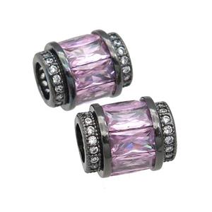 copper tube beads pave pink zircon, black plated, approx 9-12mm, 5mm hole