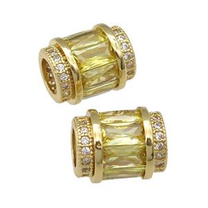 copper tube beads pave olive zircon, gold plated, approx 9-12mm, 5mm hole