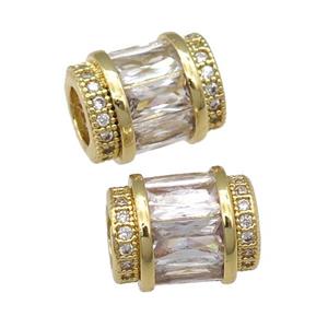 copper tube beads pave clear zircon, gold plated, approx 9-12mm, 5mm hole