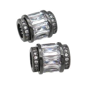 copper tube beads pave clear zircon, black plated, large hole, approx 9-12mm, 5mm hole