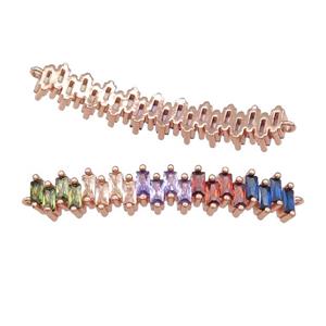 copper stick connector pave zircon, multicolor, rose gold, approx 7-40mm