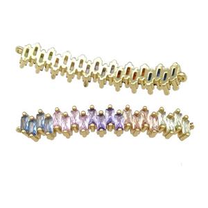 copper stick connector pave zircon, multicolor, gold plated, approx 7-40mm