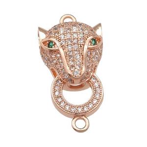 copper Leopard connector pave zircon, rose gold, approx 15-22mm