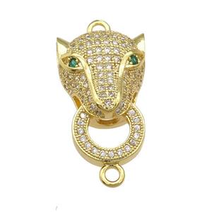 copper Leopard connector pave zircon, gold plated, approx 15-22mm