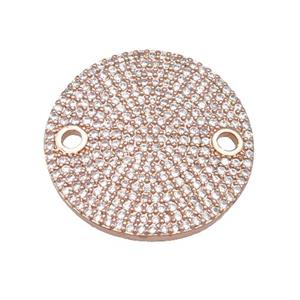copper circle connector pave zircon, rose gold, approx 24mm dia