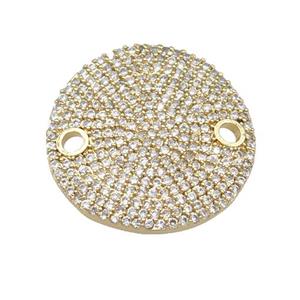copper circle connector pave zircon, gold plated, approx 24mm dia