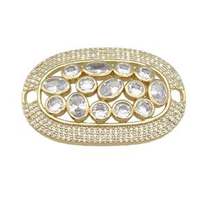 copper oval connector pave zircon, gold plated, approx 27-40mm