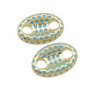 copper connector with teal enamel, pignose, gold plated, approx 12-18mm