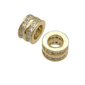 copper heishi beads pave zircon, gold plated, approx 5-8mm, 4.5mm hole