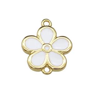 copper flower connector with white enamel, gold plated, approx 12mm
