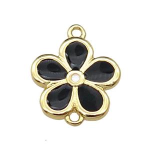 copper flower connector with black enamel, gold plated, approx 12mm