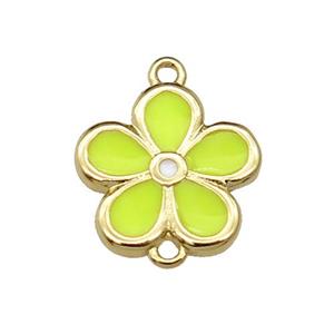 copper flower connector with yellow enamel, gold plated, approx 12mm