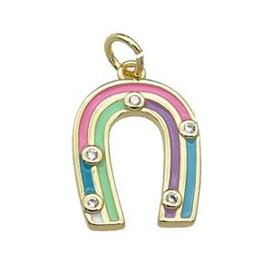 copper horseshoe charm pendant, enamel, gold plated, approx 13-16mm