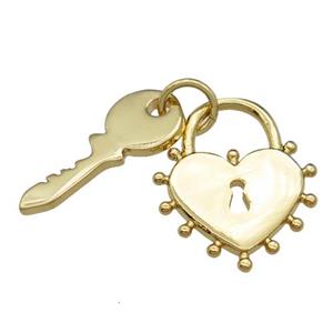 copper Lock-Key charm pendant, gold plated, approx 6-16mm, 13mm