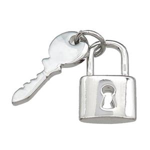 copper Lock-Key charm pendant, platinum plated, approx 6-16mm, 9-14mm
