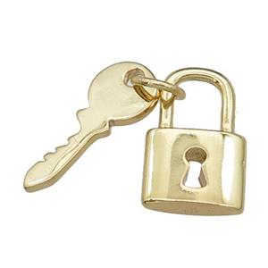 copper Lock-Key charm pendant, gold plated, approx 6-16mm, 9-14mm