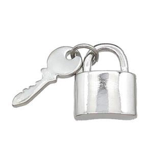 copper Lock-Key charm pendant, platinum plated, approx 6-16mm, 11-15mm