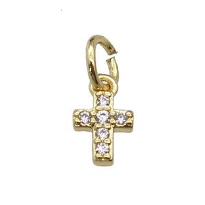 copper Cross pendant paved zircon, platinum plated, approx 5-8mm