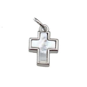 copper cross pave shell, platinum plated, approx 8-10mm