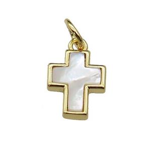 copper cross pave shell, gold plated, approx 8-10mm