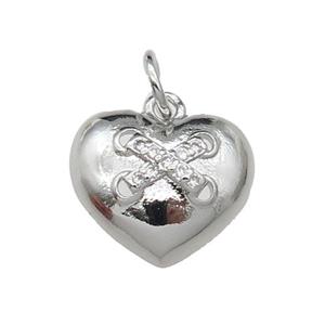 copper Heart pendant paved zircon, platinum plated, approx 13mm