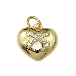 copper Heart pendant paved zircon, gold plated, approx 13mm
