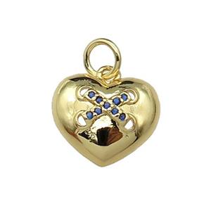 copper Heart pendant paved blue zircon, gold plated, approx 13mm