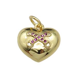 copper Heart pendant paved hotpink zircon, gold plated, approx 13mm