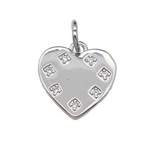 copper Heart pendant paved zircon, platinum plated, approx 12mm