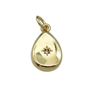 copper teardrop pendant pave zircon, gold plated, approx 9-13mm