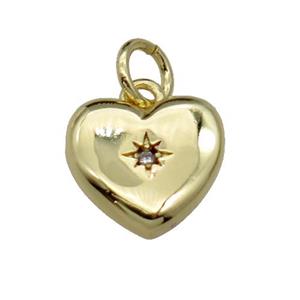 copper heart pendant pave zircon, gold plated, approx 10mm