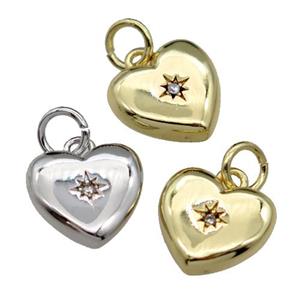 copper heart pendant pave zircon, northstar, mixed, approx 10mm