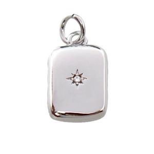 copper rectangle pendant pave zircon, platinum plated, approx 9-14mm