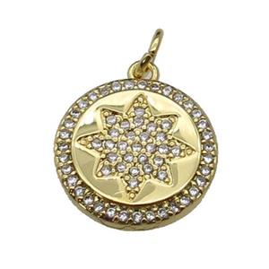 copper circle star pendant pave zircon, gold plated, approx 15mm dia