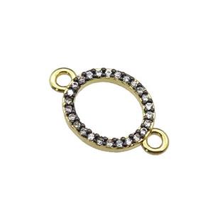 copper circle connector pave zircon, gold plated, approx 10-11mm