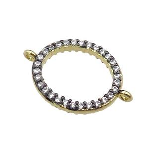 copper circle connector pave zircon, gold plated, approx 16-18mm