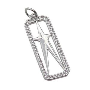 copper rectangle star pendant pave zircon, platinum plated, approx 10-25mm