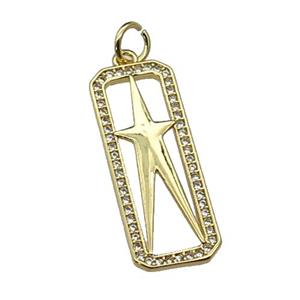 copper rectangle star pendant pave zircon, gold plated, approx 10-25mm