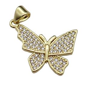 copper Butterfly pendant pave zircon, gold plated, approx 15-20mm