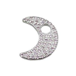 copper moon pendant pave zircon, platinum plated, approx 15-20mm