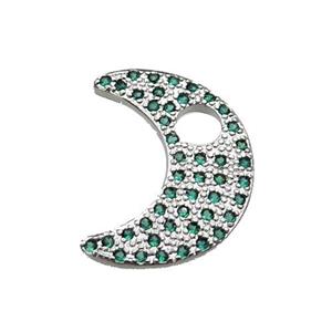 copper moon pendant pave green zircon, platinum plated, approx 15-20mm