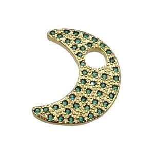 copper moon pendant pave green zircon, gold plated, approx 15-20mm